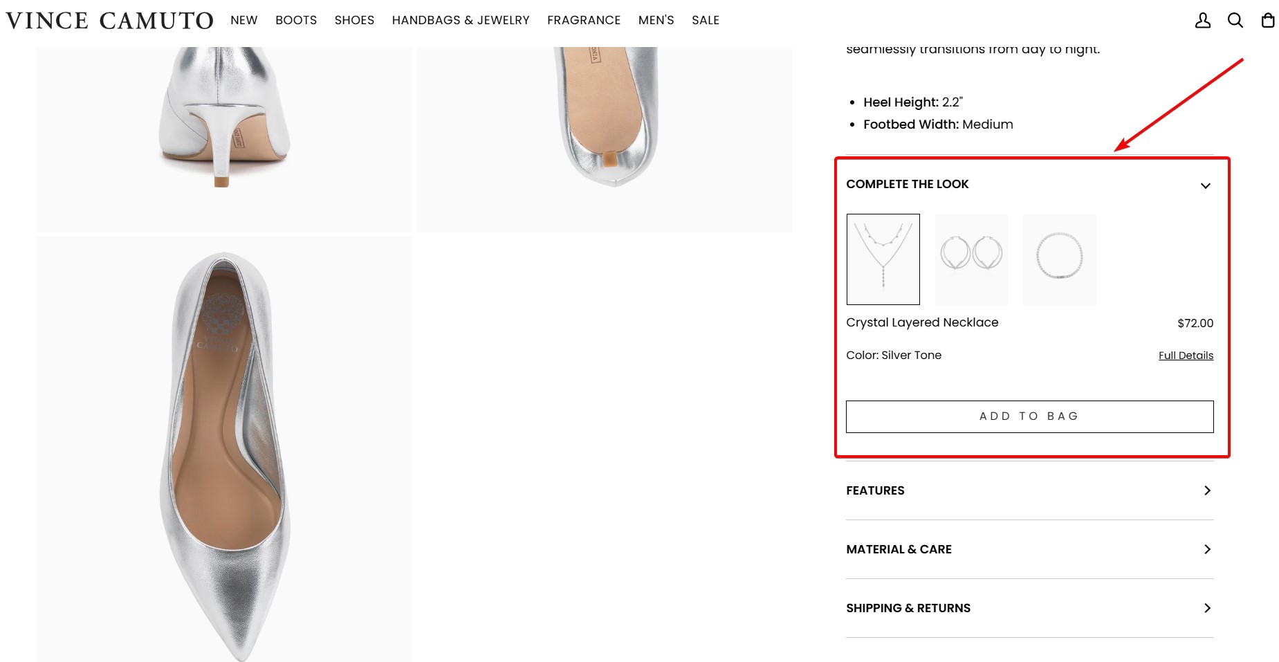 Vince Camuto cross-sell example