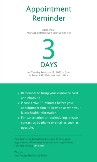 Appointment reminder email example
