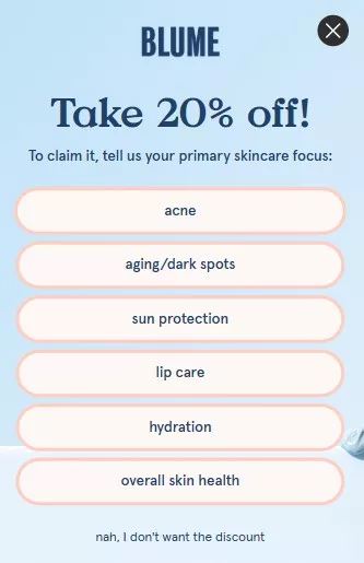 Mobile popup example: Blume mobile popup