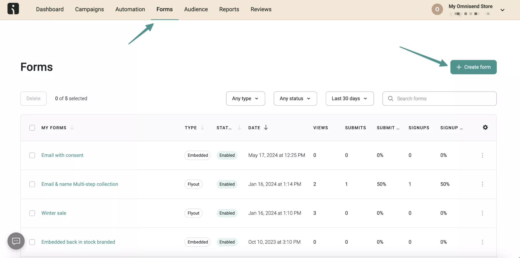 Creating a popup form in Omnisend