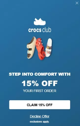 Crocs mobile popup