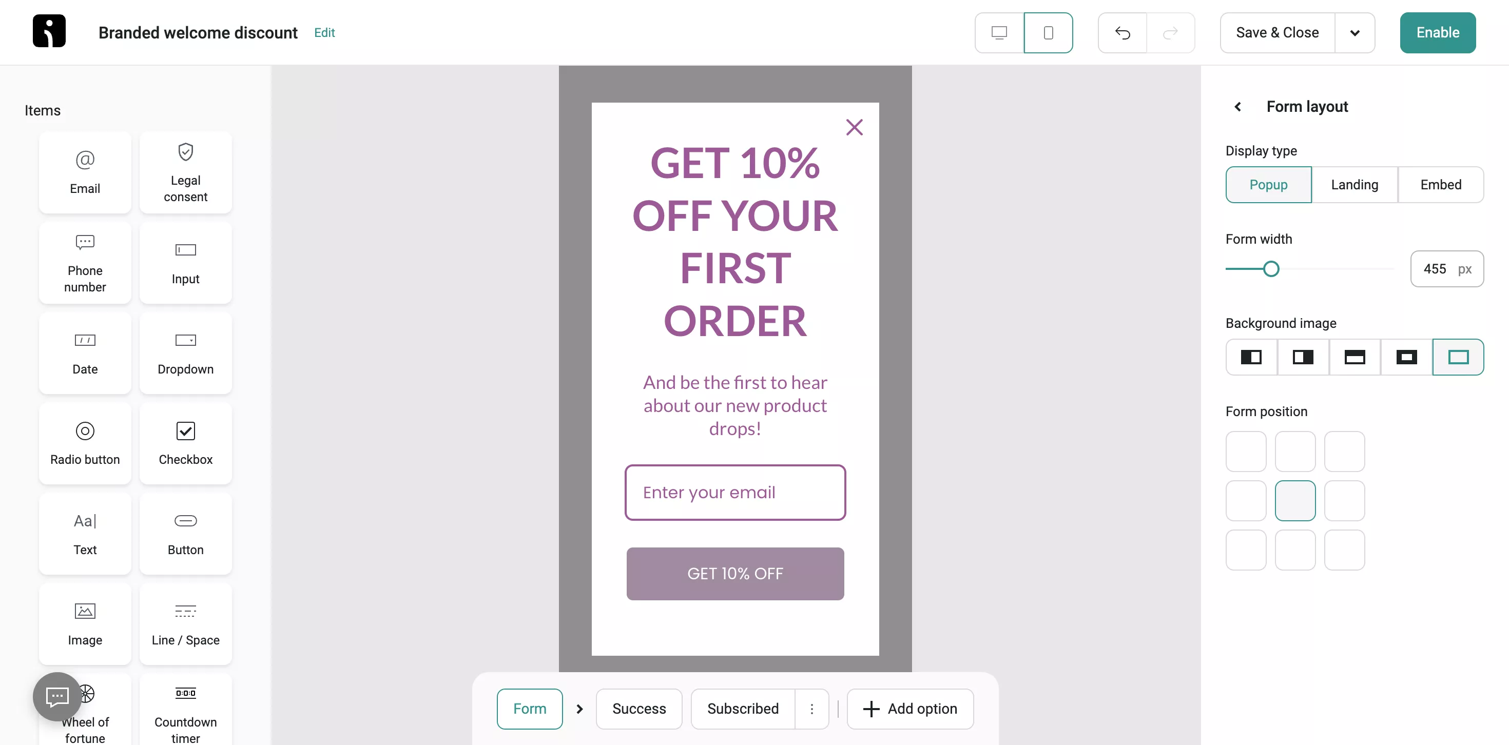 customizing popup design