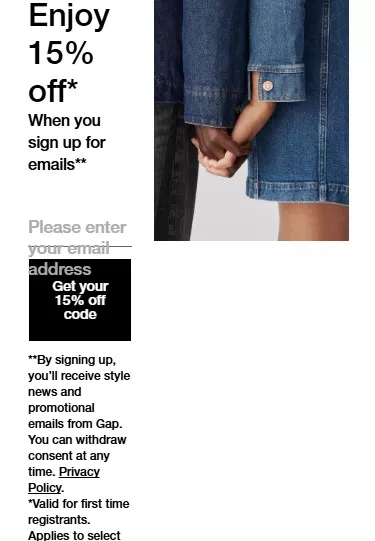 Gap mobile popup