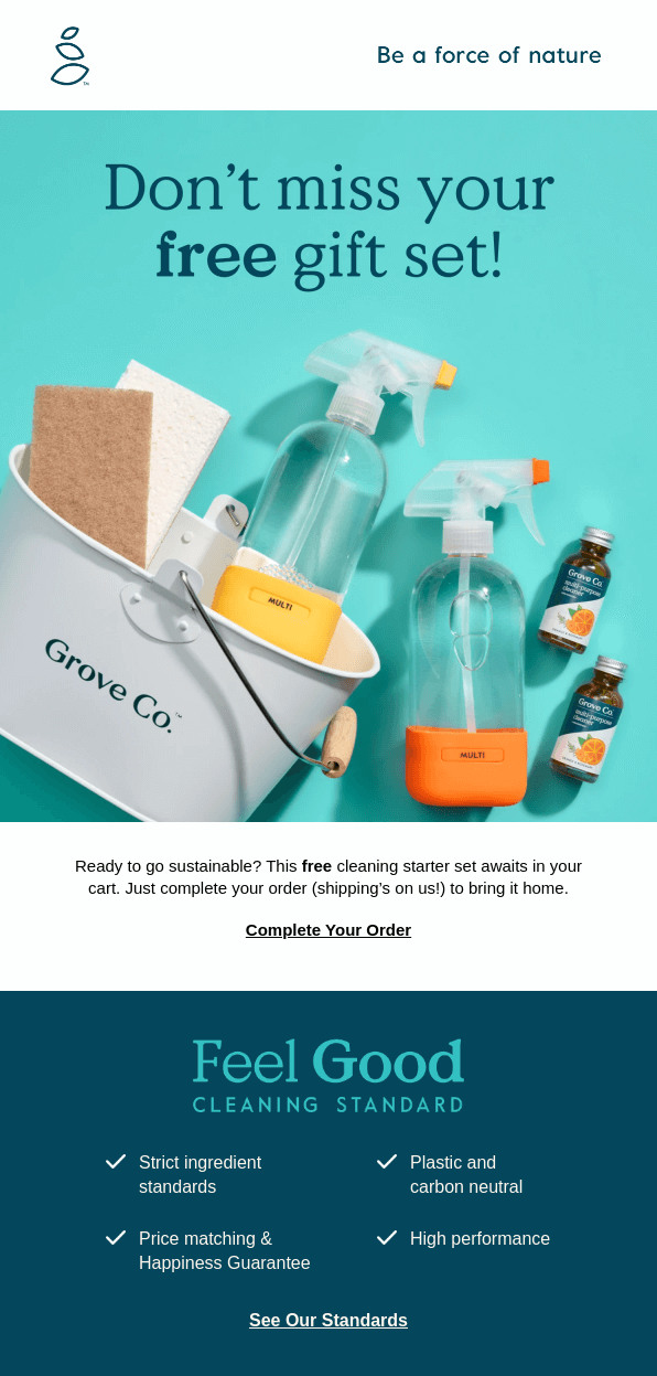 Woocommerce automated emails: Grove Co. abandoned cart email example