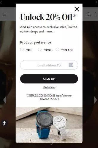 MVMT Watches mobile popup