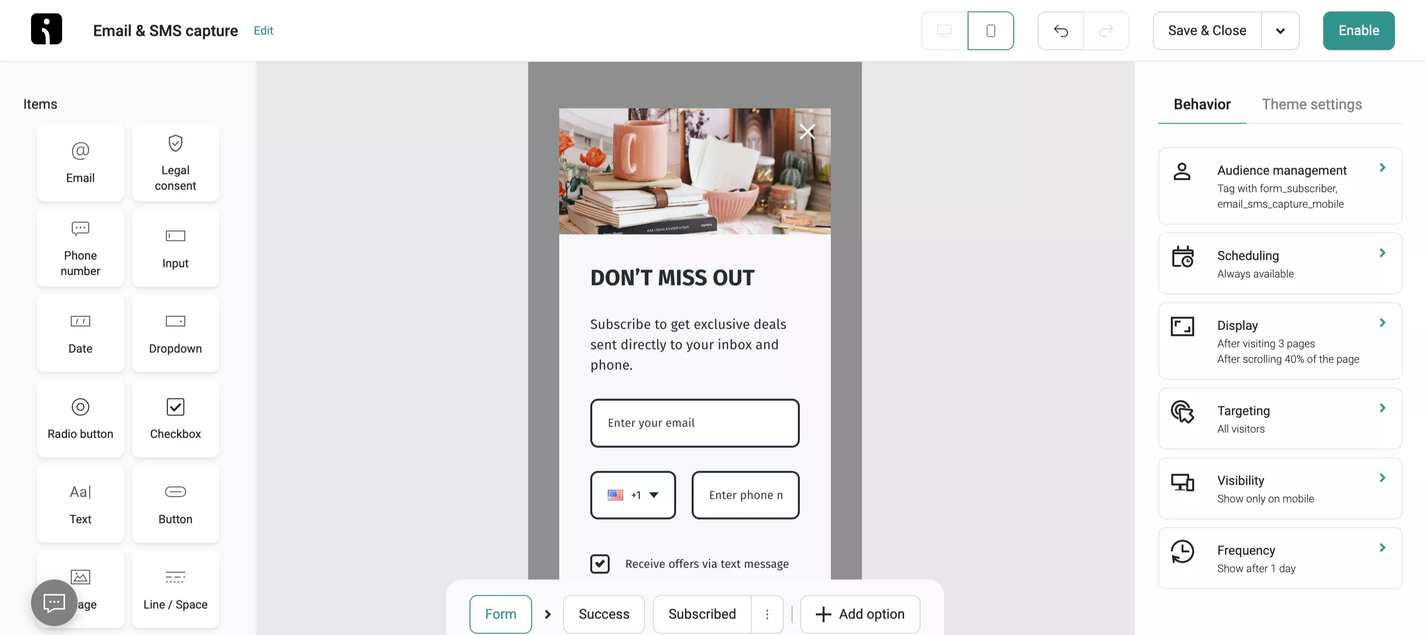 save and publish popups