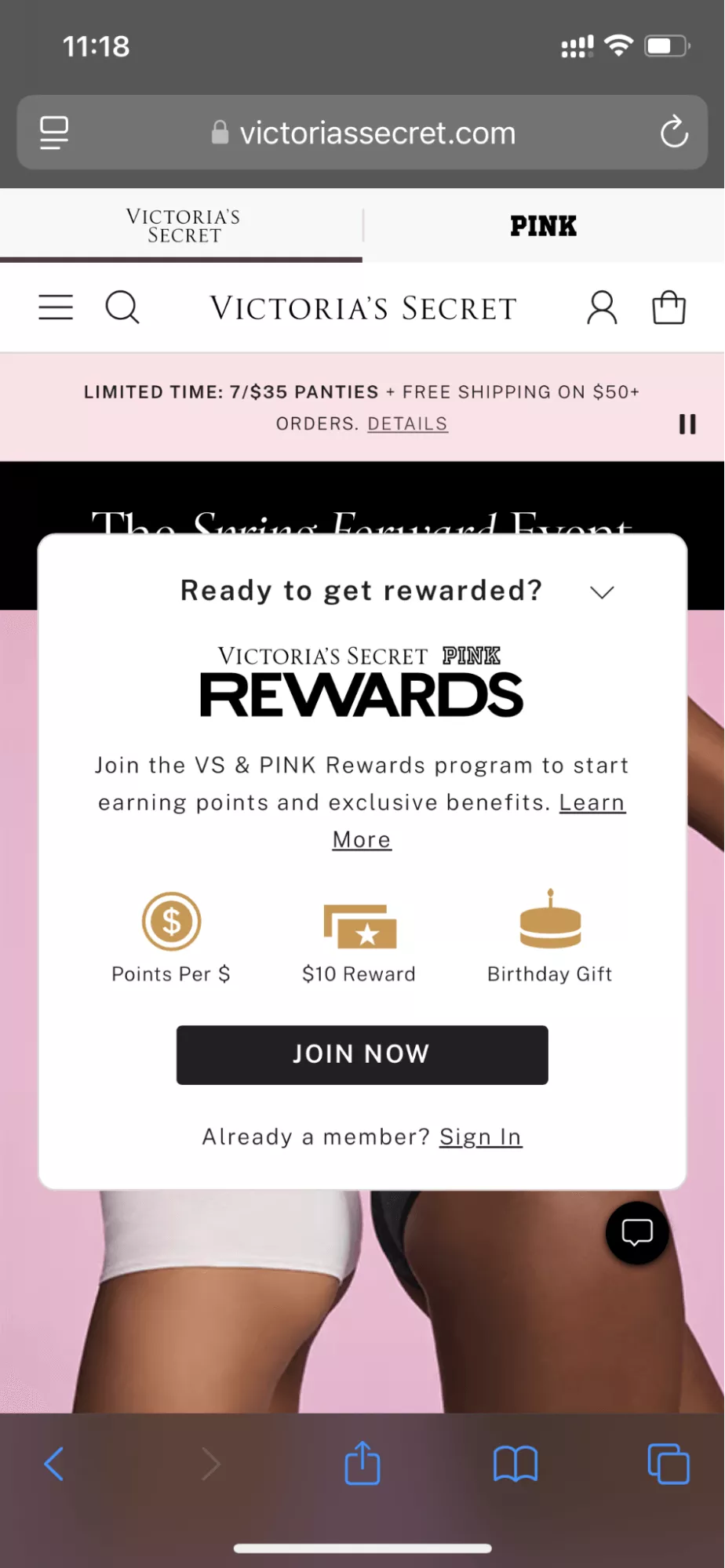 Victoria's Secret mobile popup