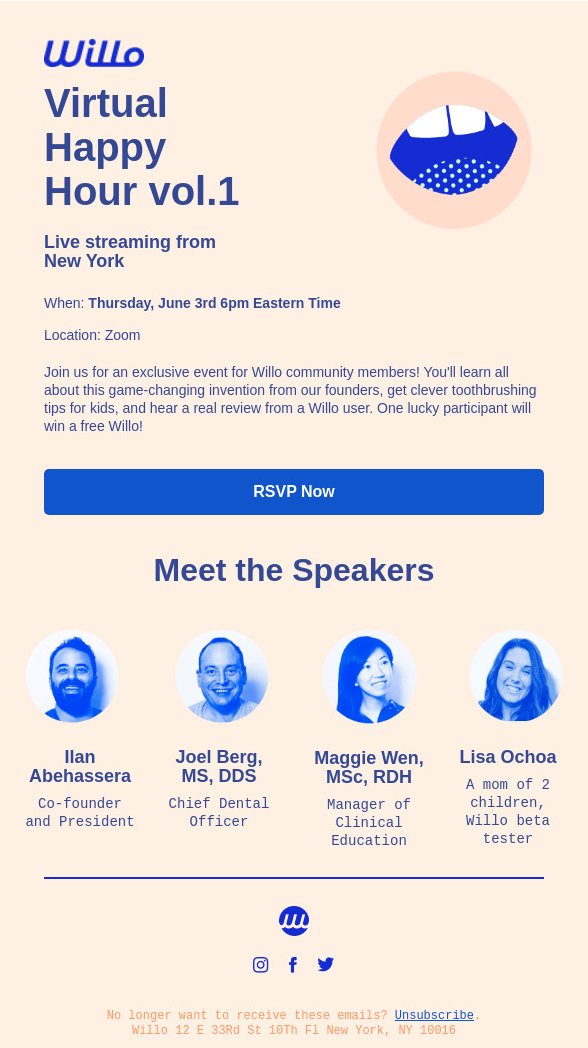 Announcement email example from Willo