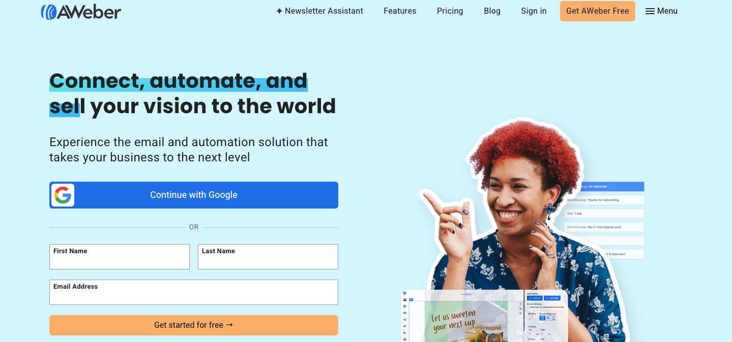 Mailjet alternatives: AWeber homepage
