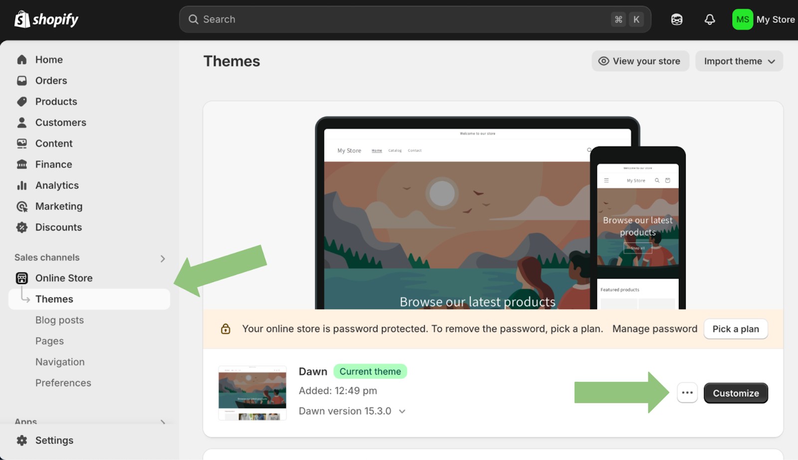 Accessing customization panel in Shopify