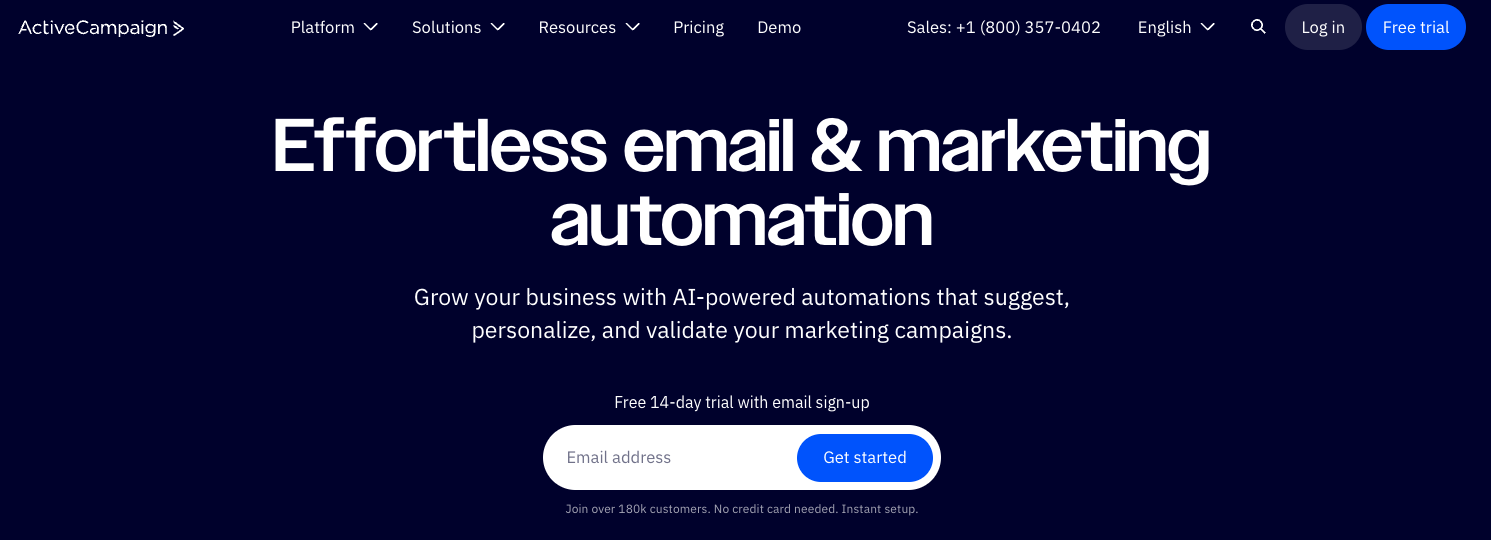 Mailjet alternatives: ActiveCampaign homepage