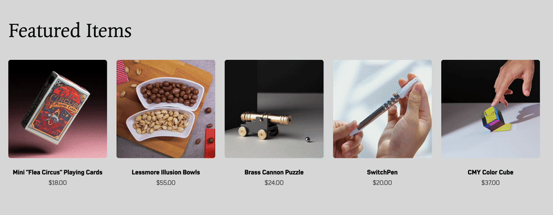 Featured item section in Art of Play