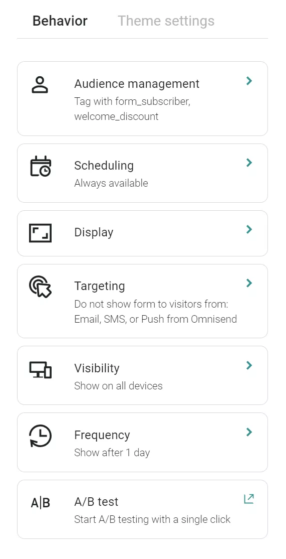 Form behavior settings