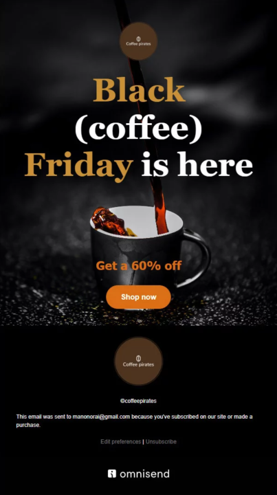 Black (coffee) Friday email template from Omnisend