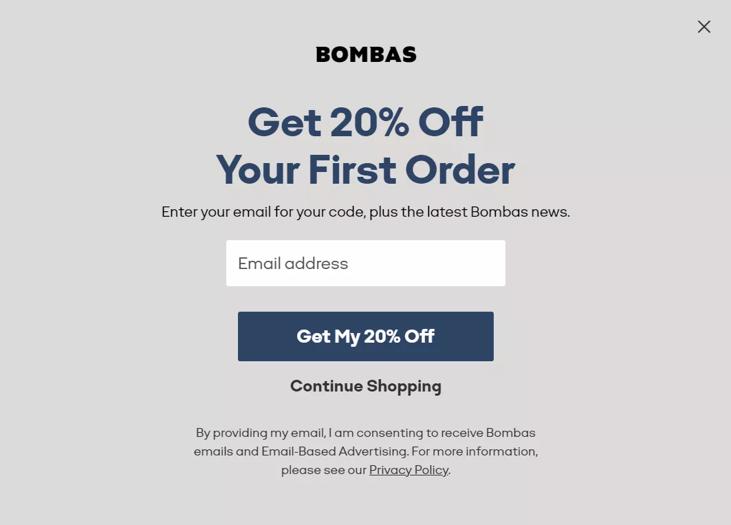 Bombas signup form