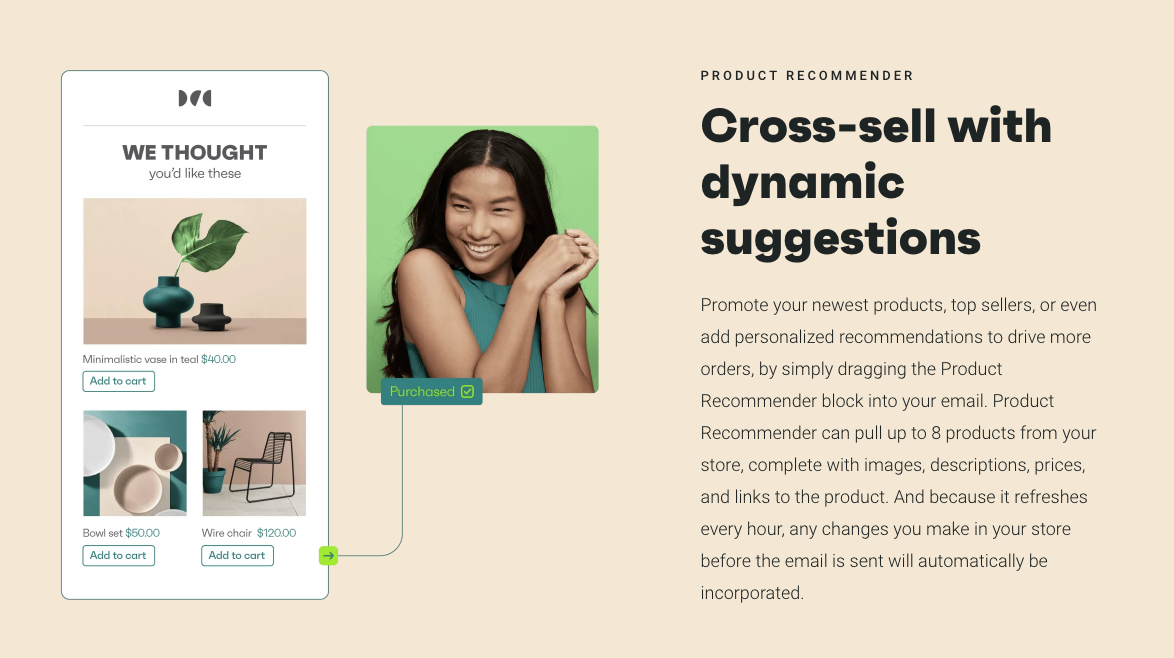 Cross-selling with dynamic suggestions using Product recommender block