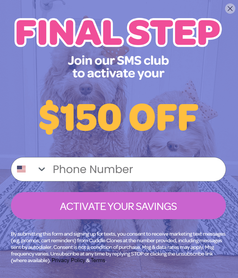 Cuddle Clones timed phone number popup