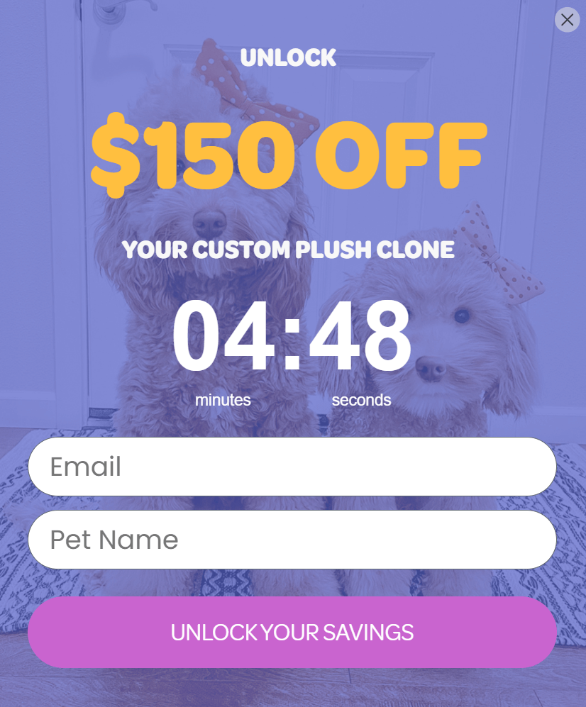 Cuddle Clones timed signup popup