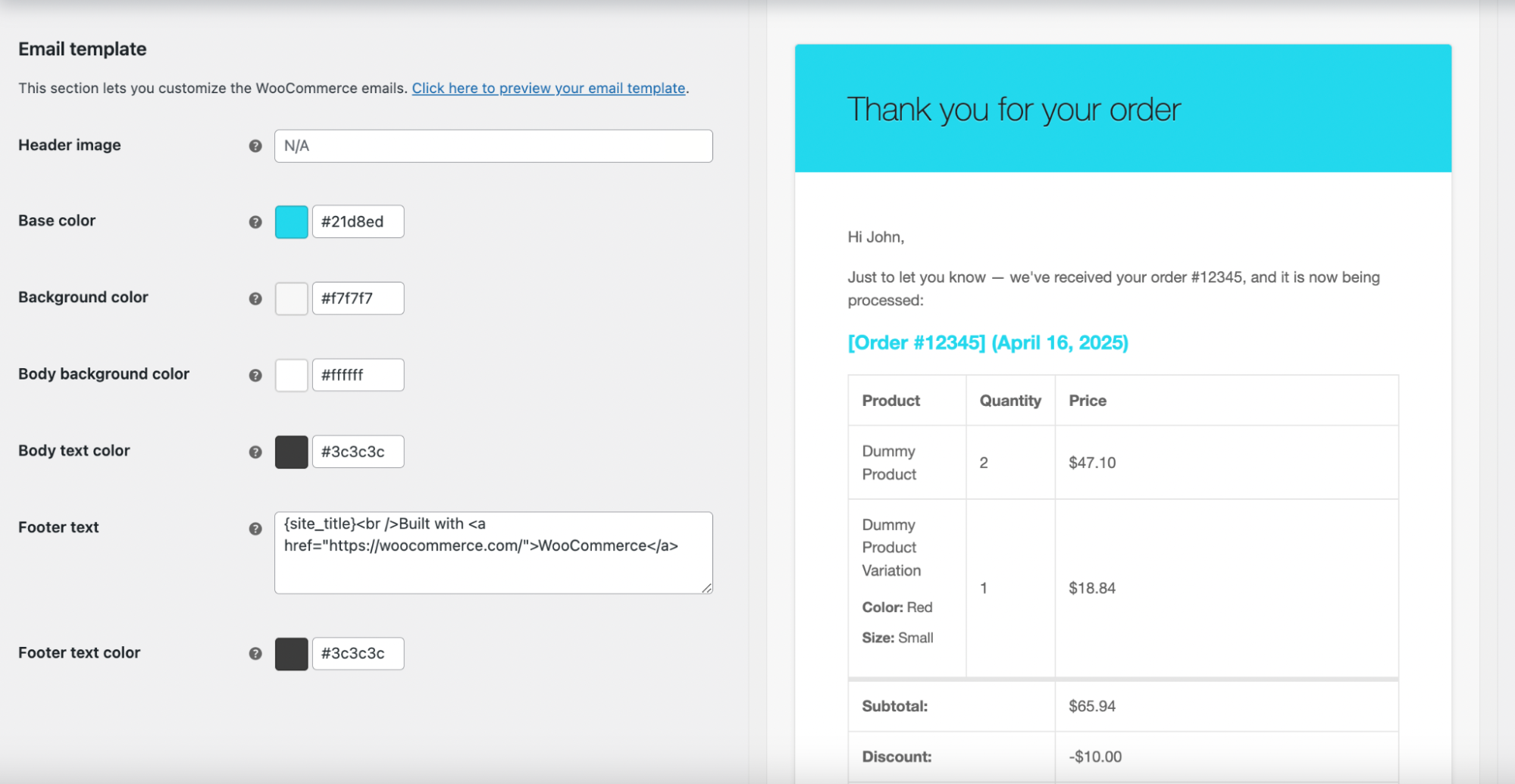 Customizing a WooCommerce email template's design