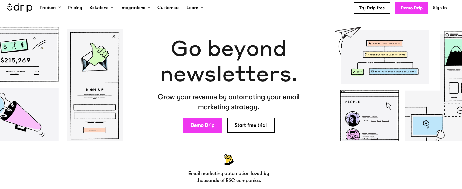 Sender alternatives: Drip homepage