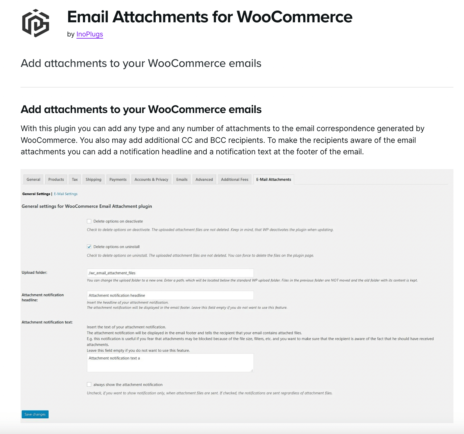 Email Attachments for WooCommerce page