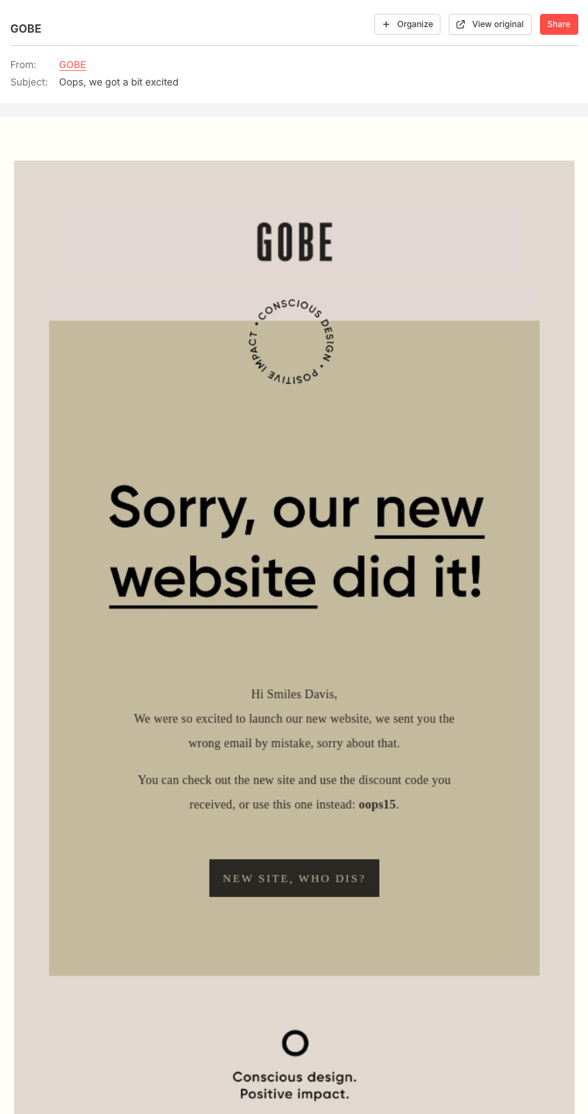 Gobe website error email subject line example