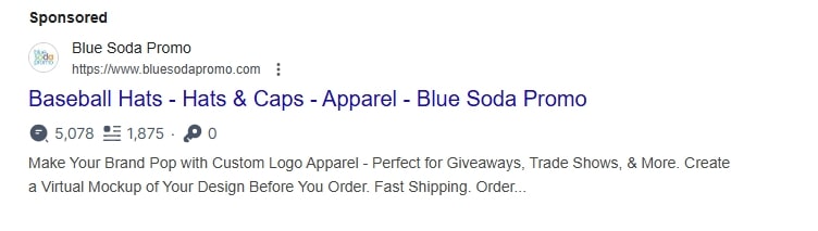 How to market a product: Blue Soda Promo ad on Google