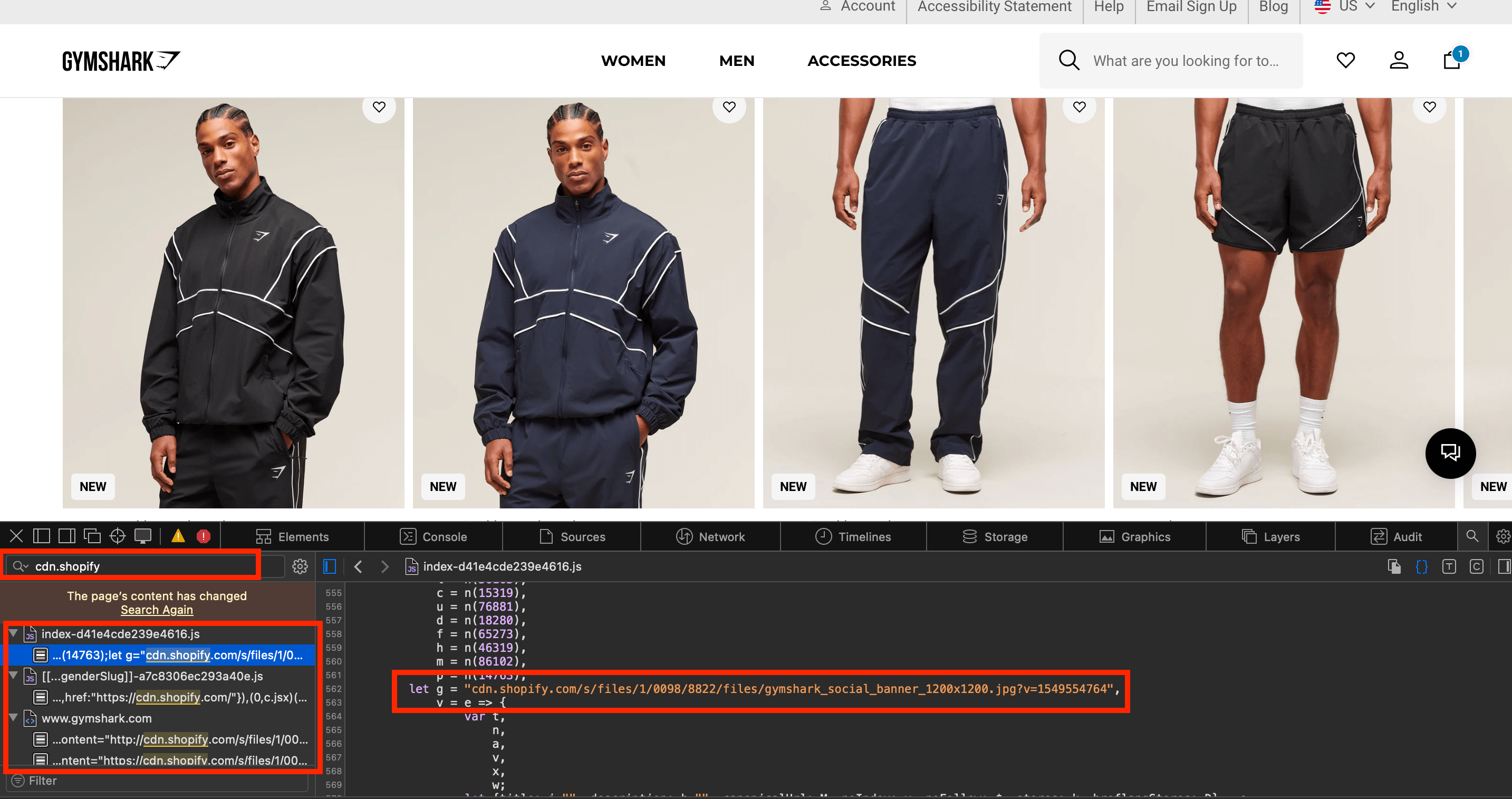 Using inspect dev tools on Gymshark