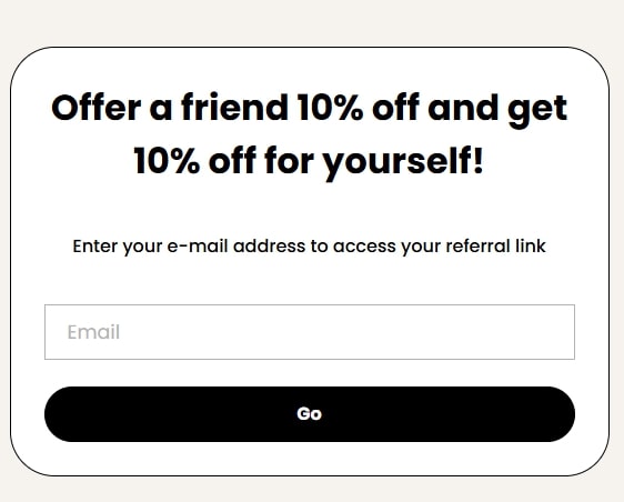How to market a product: Referral program popup from Hindbag