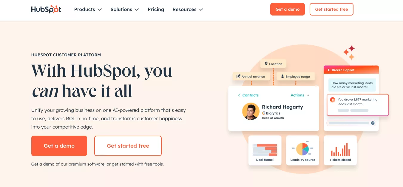 HubSpot homepage