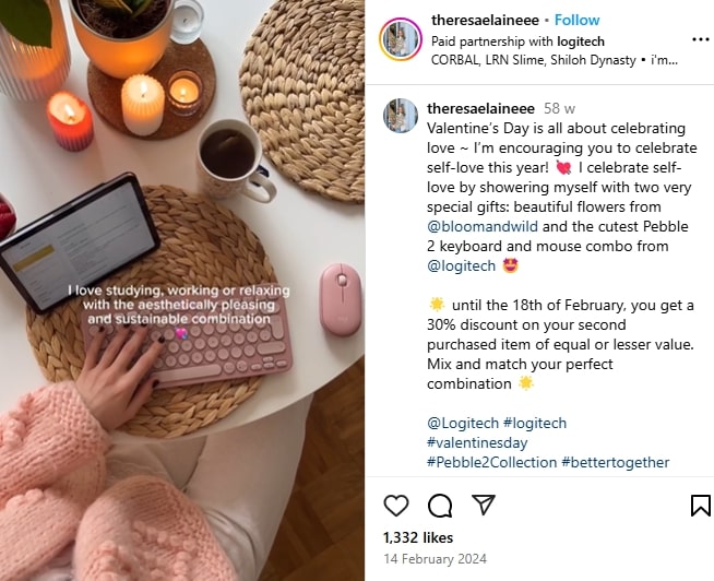 Collaboration between Logitech and a micro-influencer on Instagram