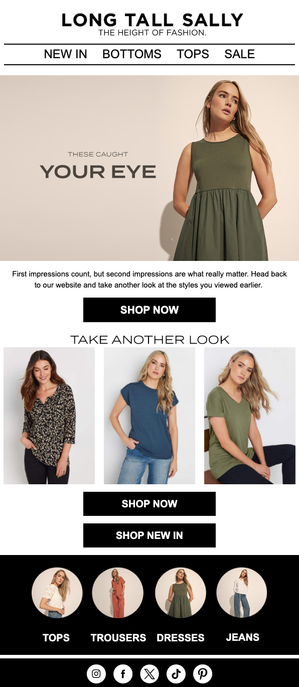Long Tall Sally browse abandonment email example