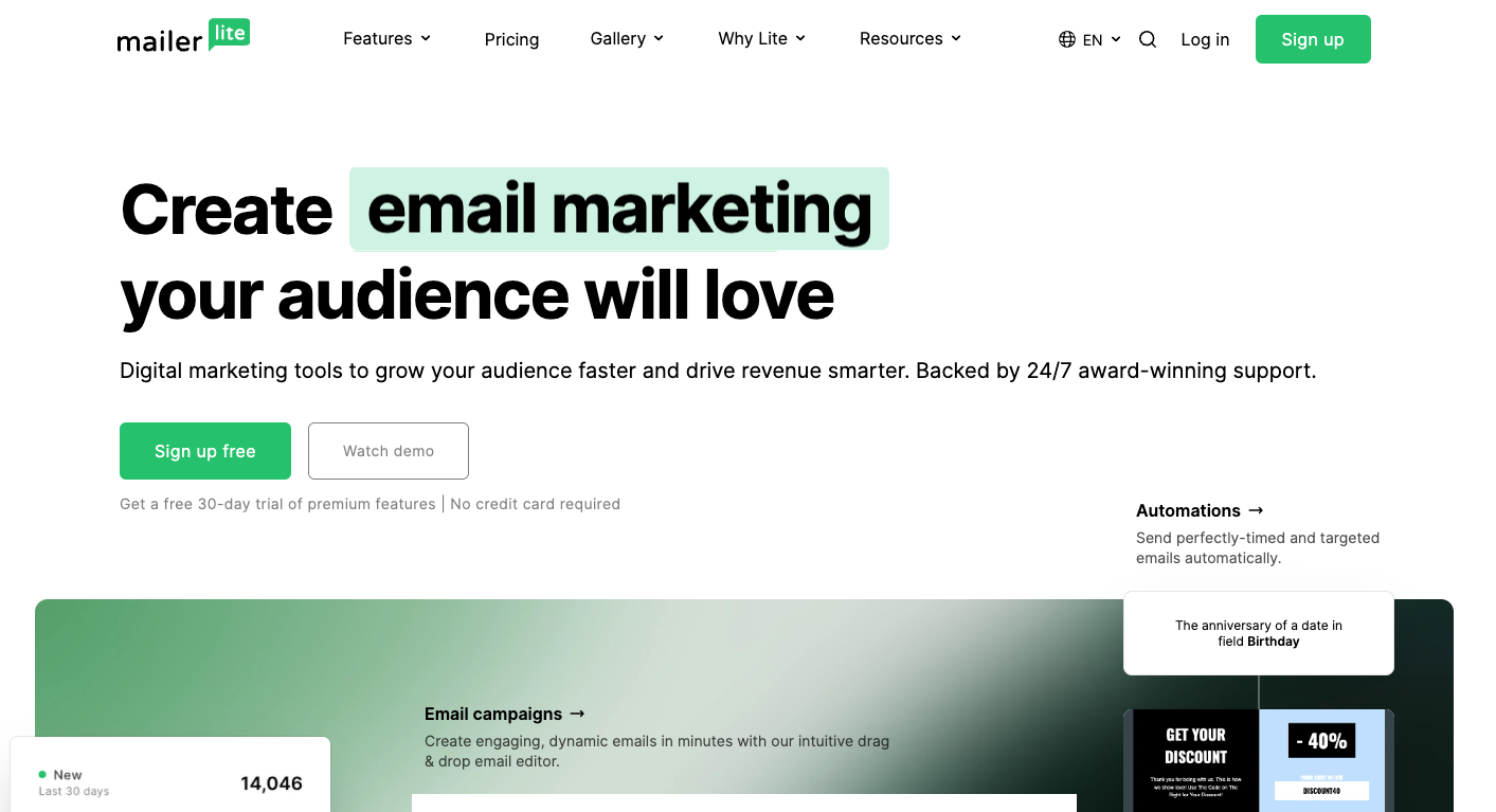 Mailjet alternatives: MailerLite homepage