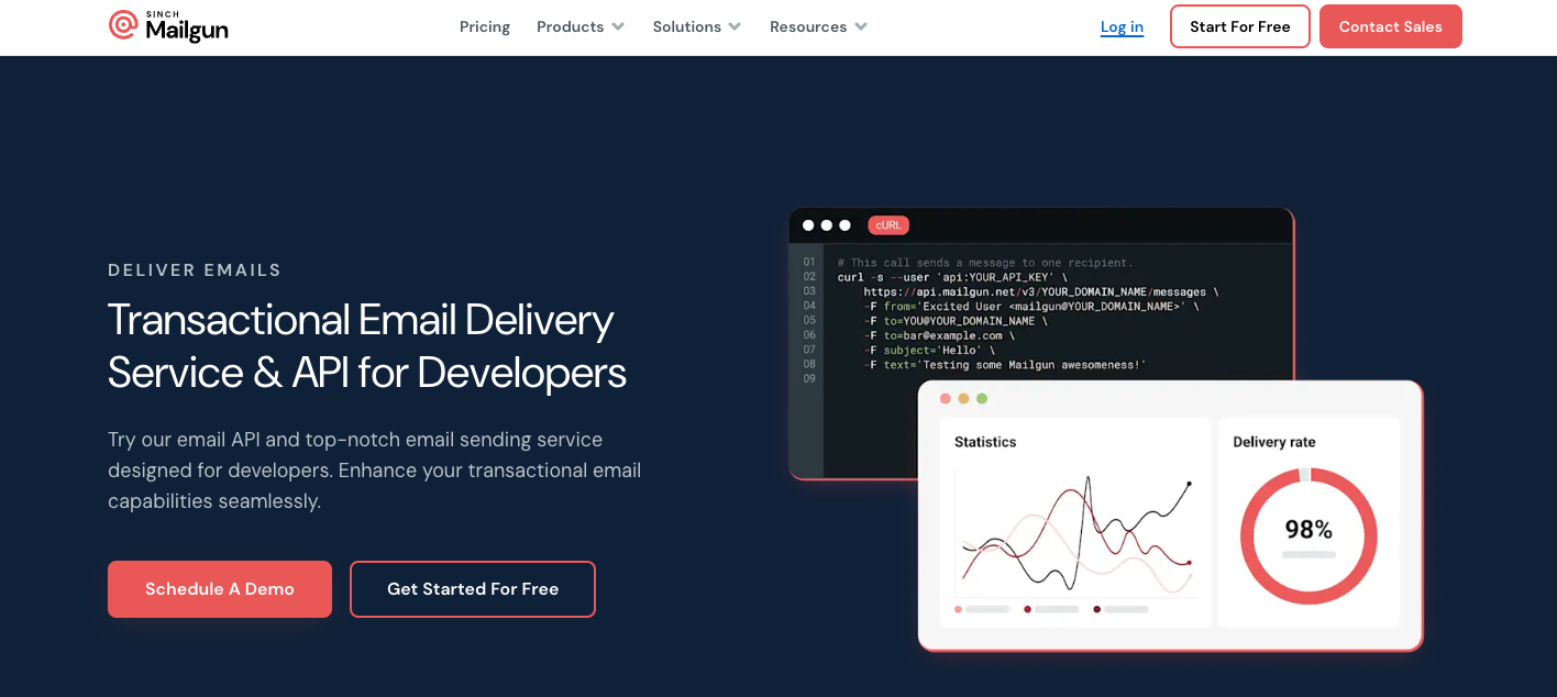 Mailjet alternatives: Mailgun homepage