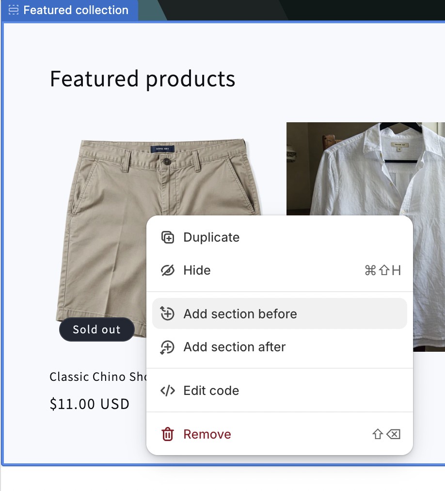 Managing featured products section in Shopify