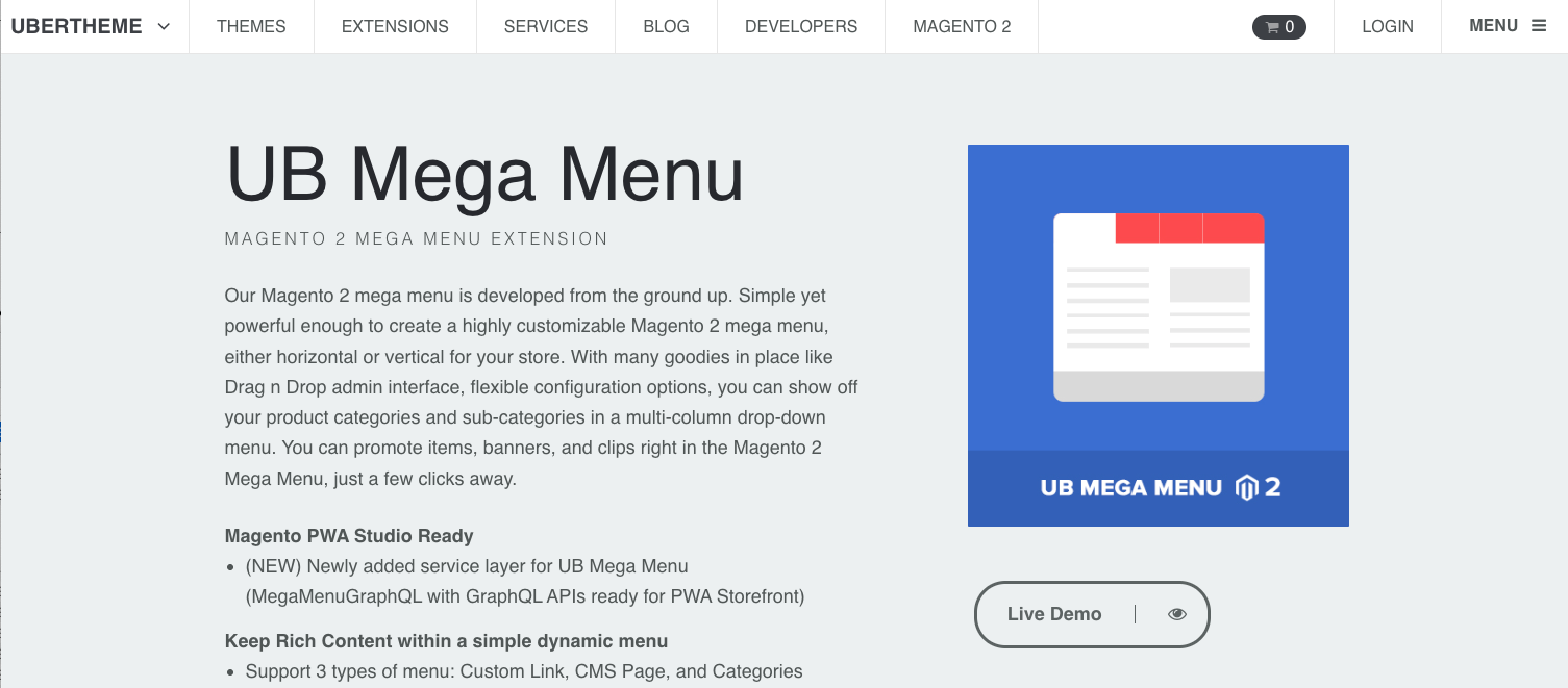 Mega Menu homepage