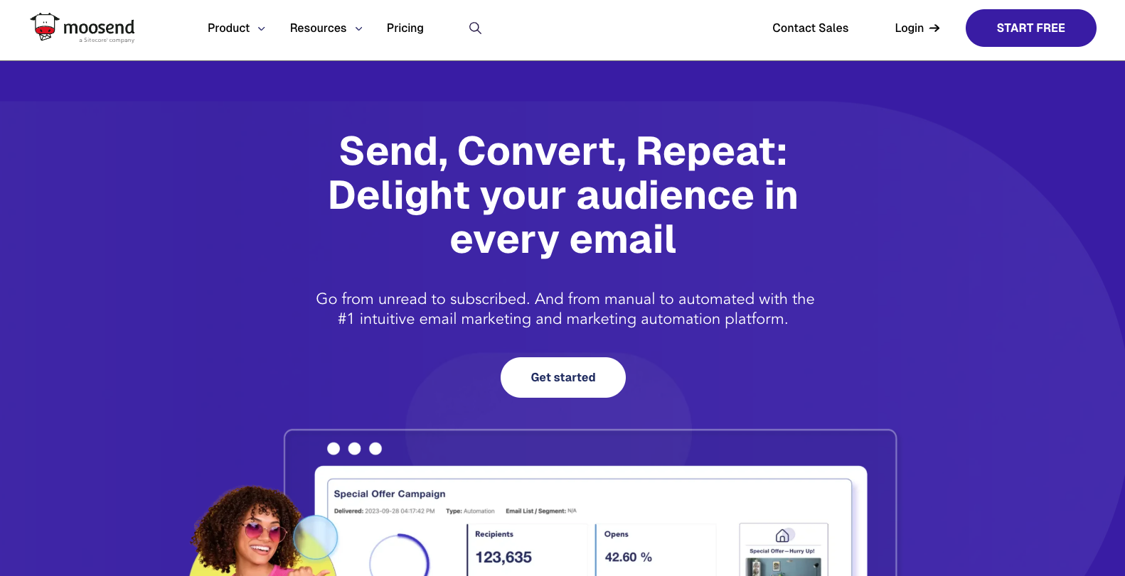 Mailjet alternatives: Moosend homepage
