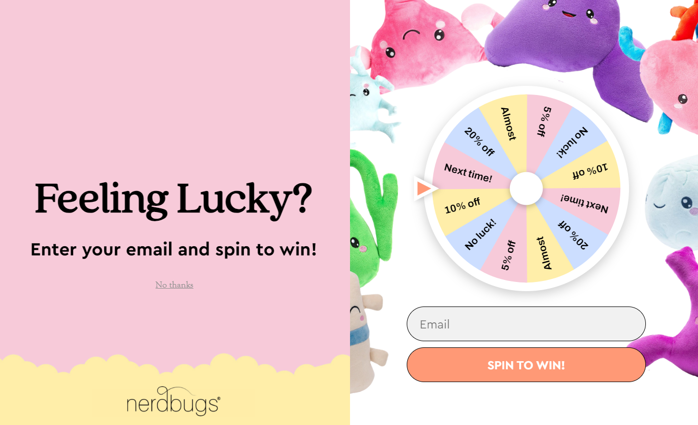 Nerdbugs wheel of fortune signup form