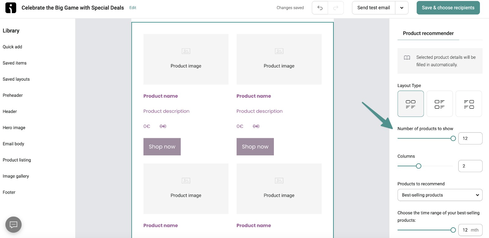 Customizing recommended product layout in Omnisend