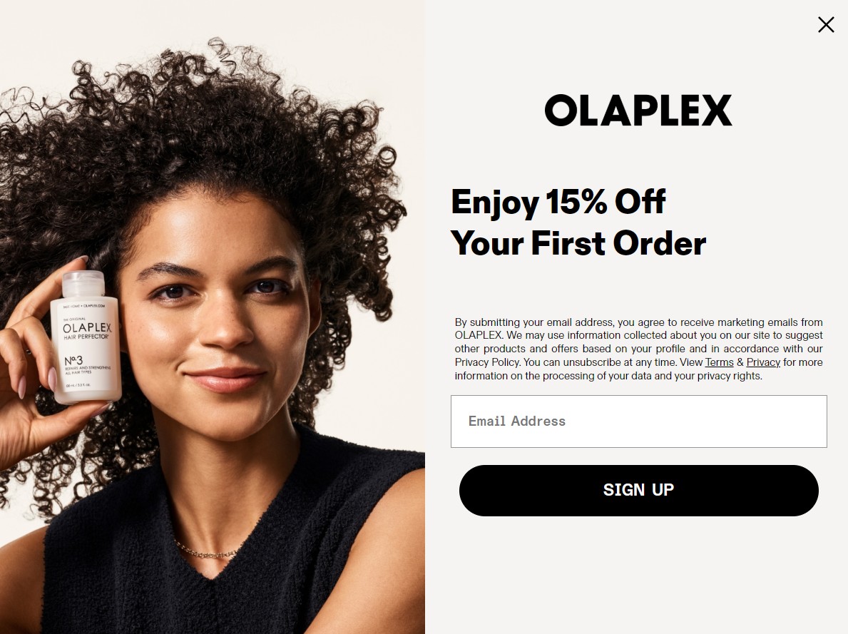 OLAPLEX scroll trigger email signup form