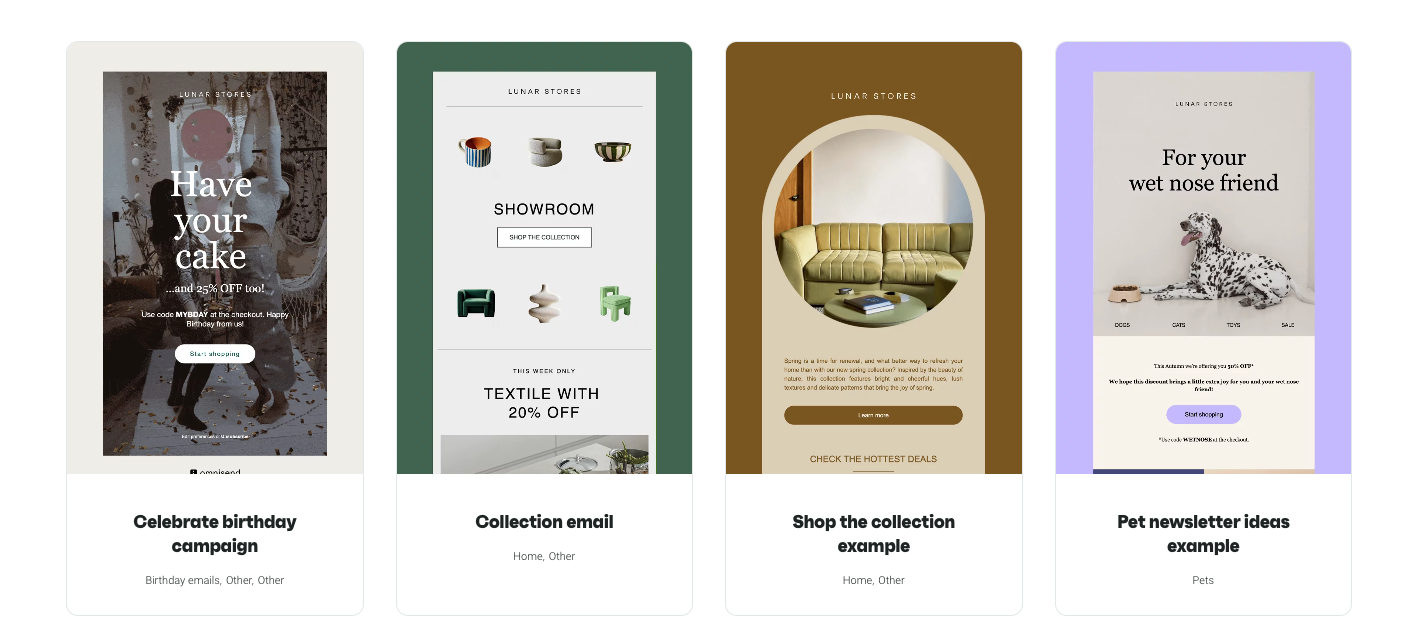 Omnisend email template gallery page