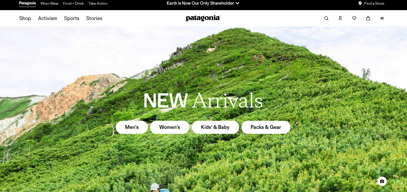Sports ecommerce: Patagonia homepage