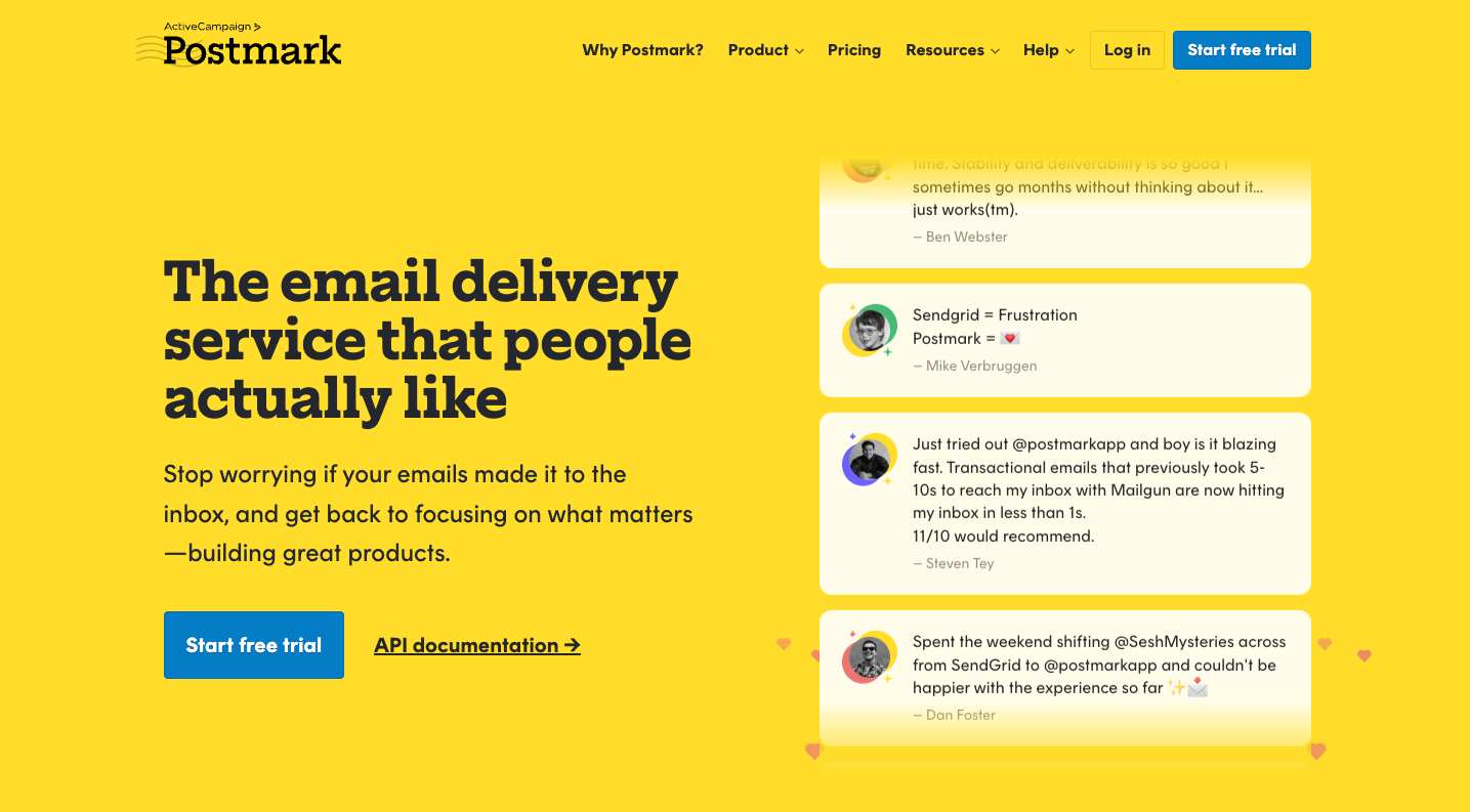 Mailjet alternatives: Postmark homepage