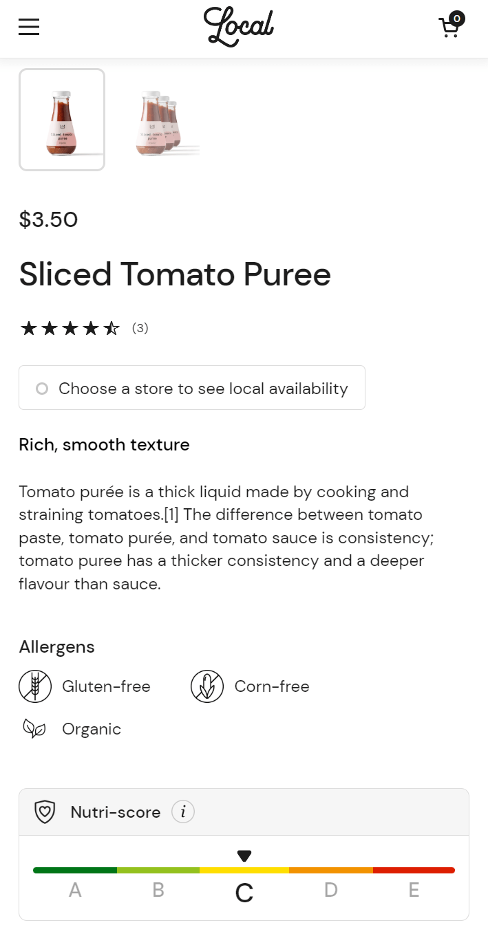 Local theme Nutri-score module in product page