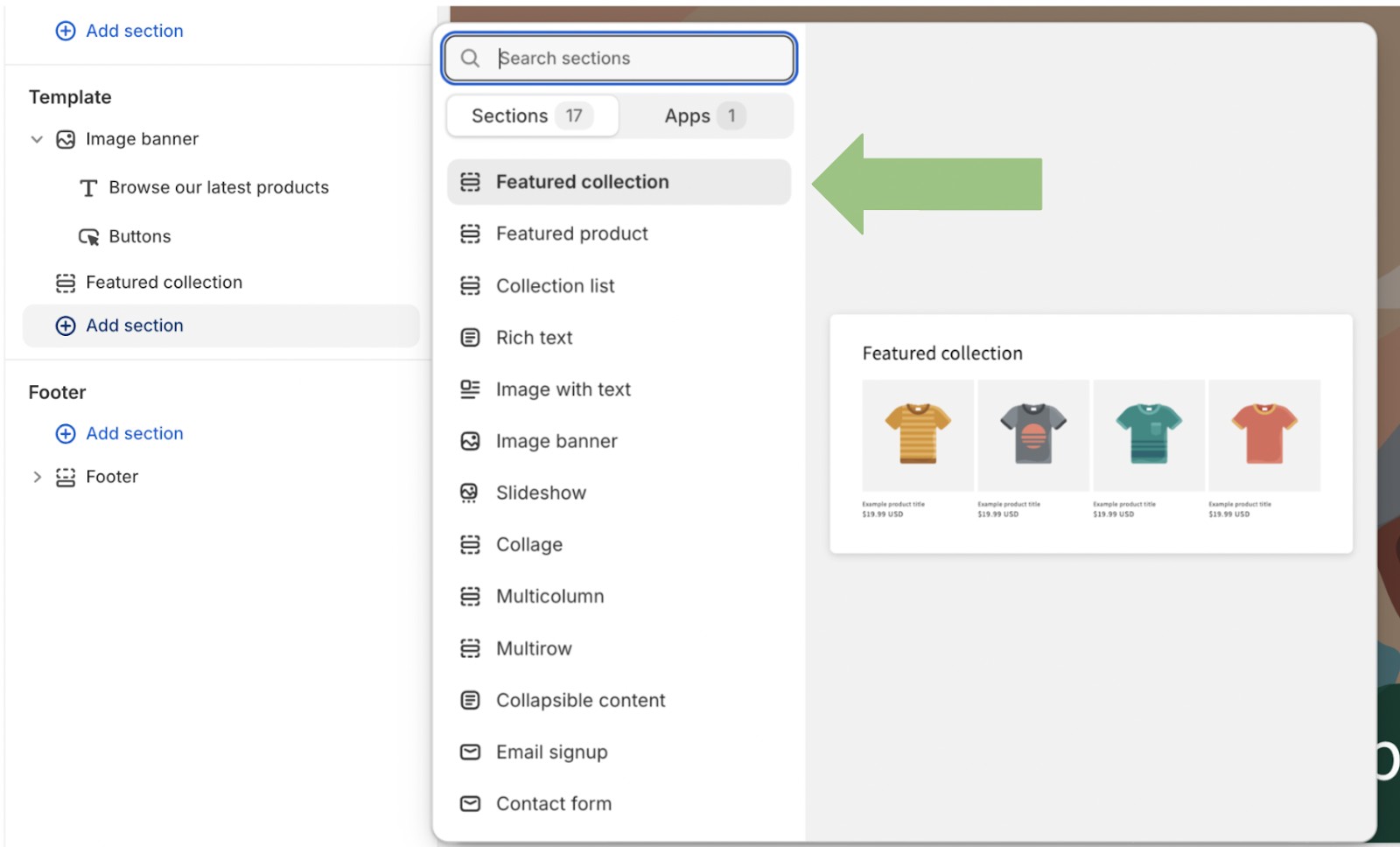 Selecting featured collection in Shopify