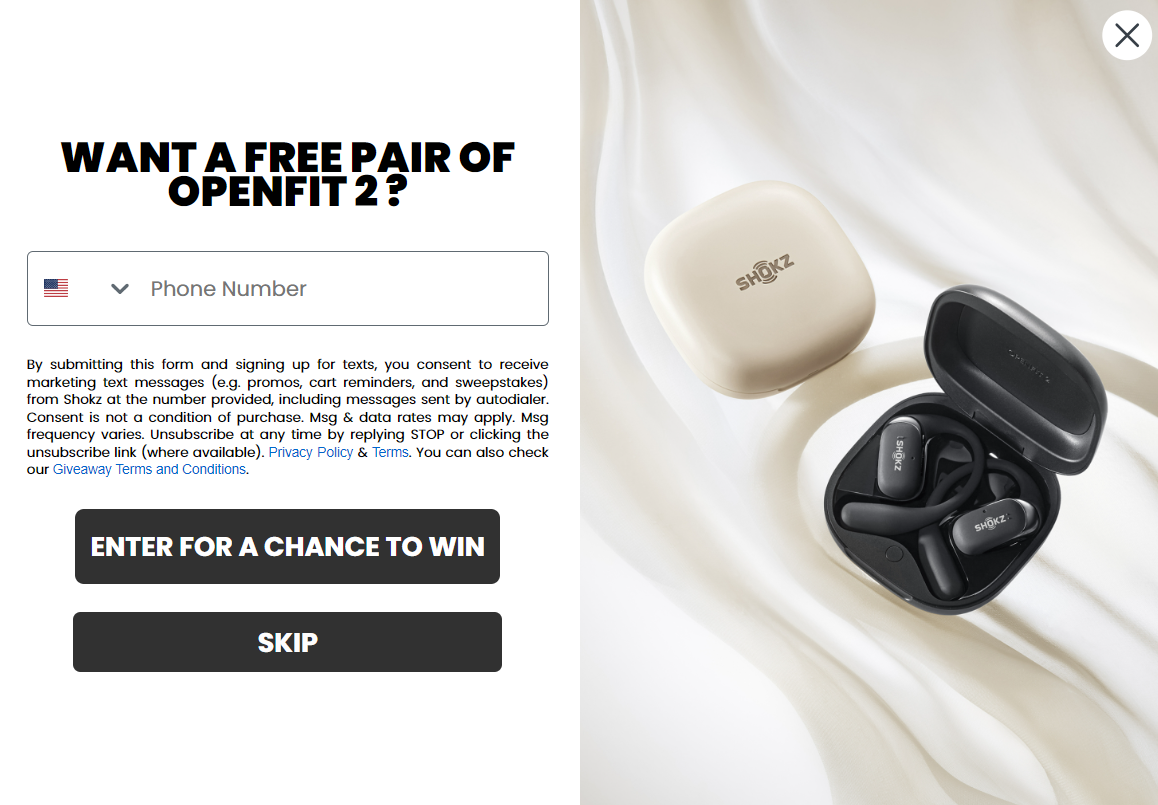 Shokz on page load mobile signup form