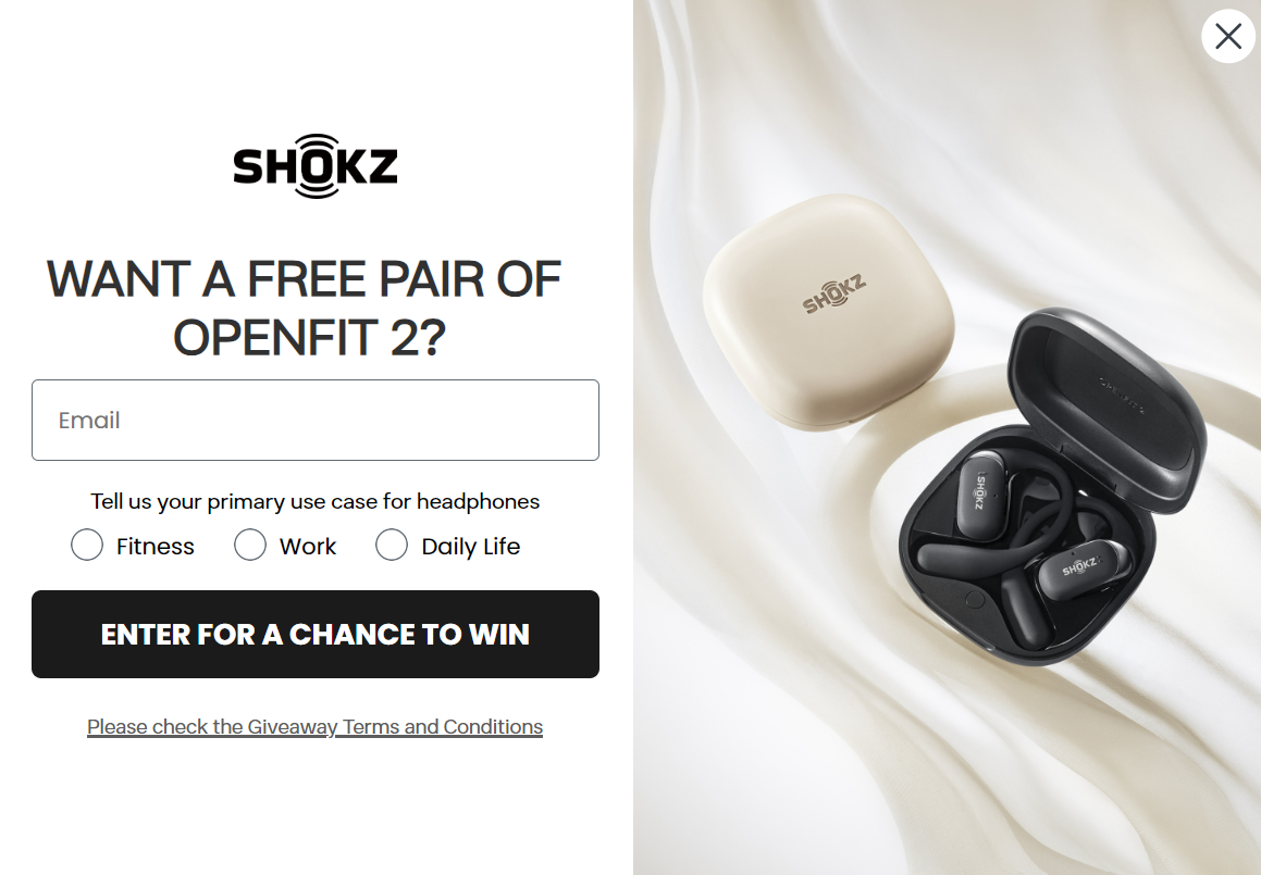 Shokz on page load popup form