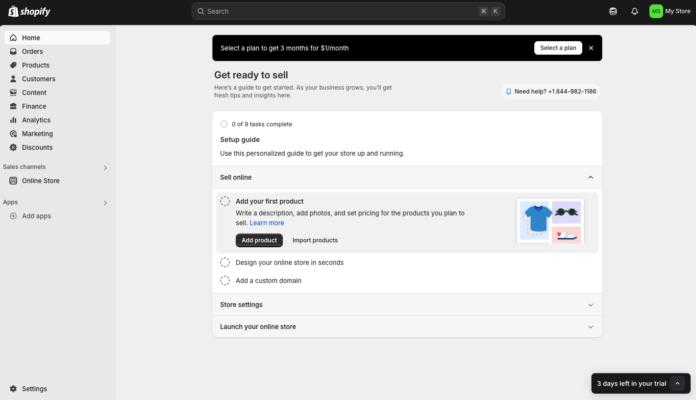 Shopify dashboard