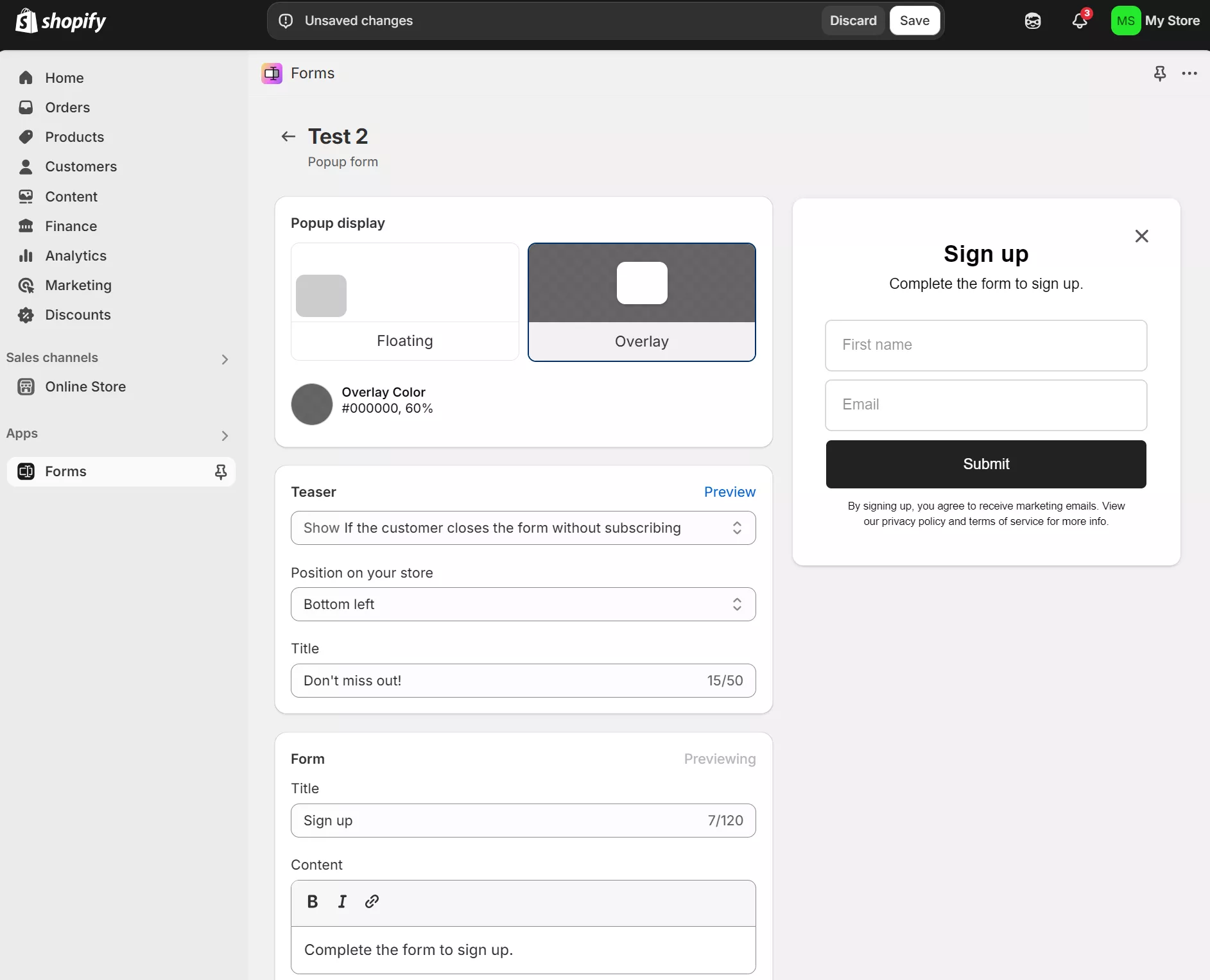 Setting up newsletter signup form on Shopify