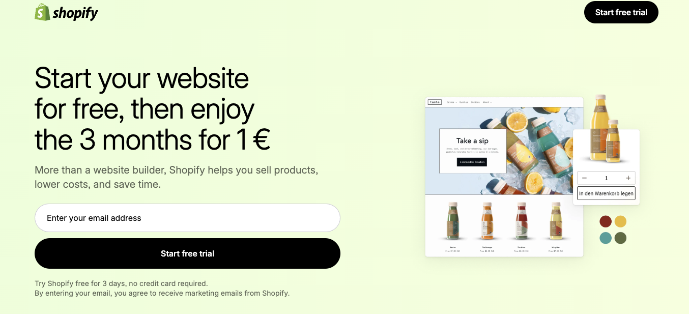Starting a 3-month trial on Shopify